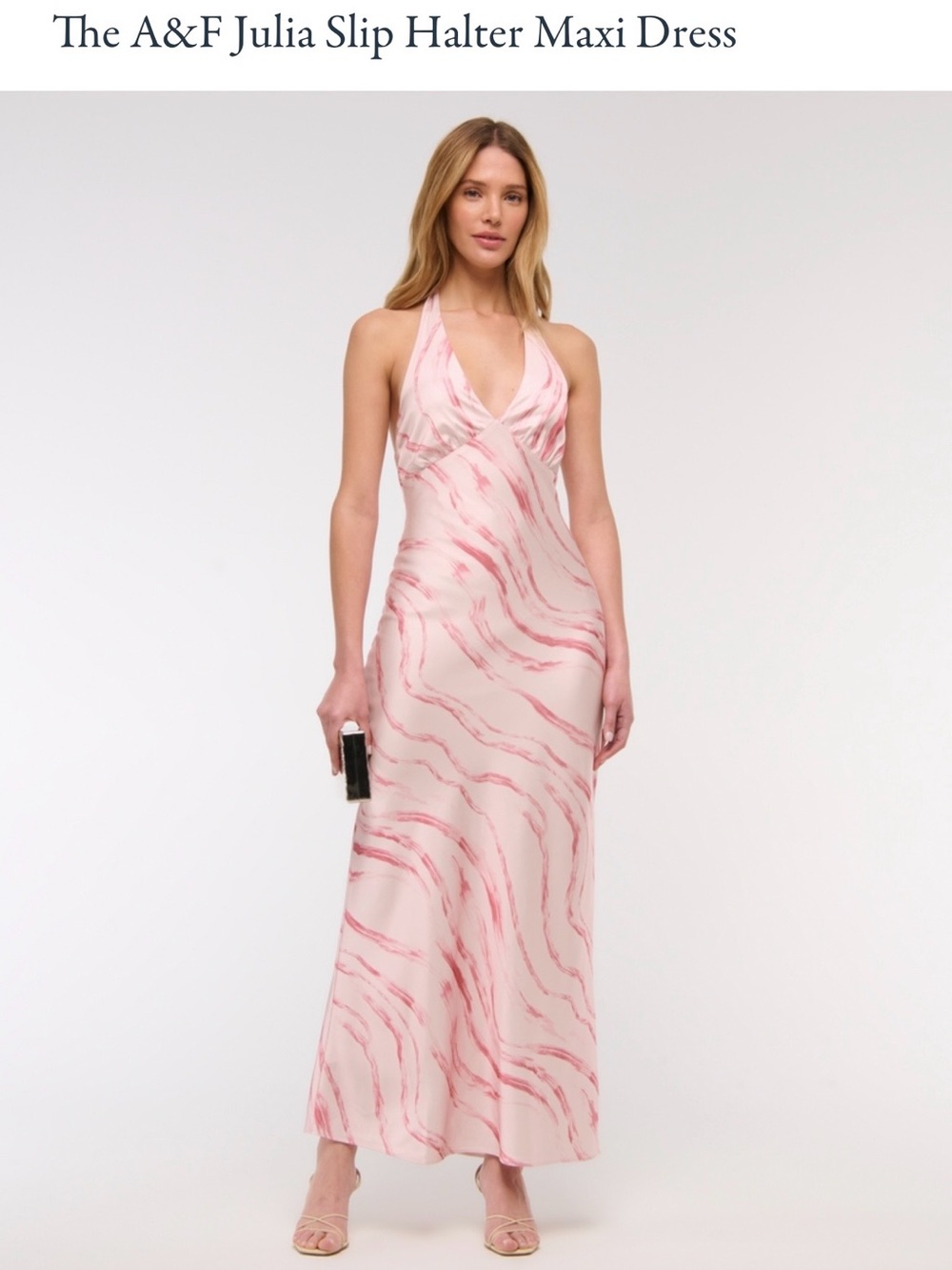 Abercrombie & Fitch Julia Slip Halter Maxi Dress in Pink Marble
